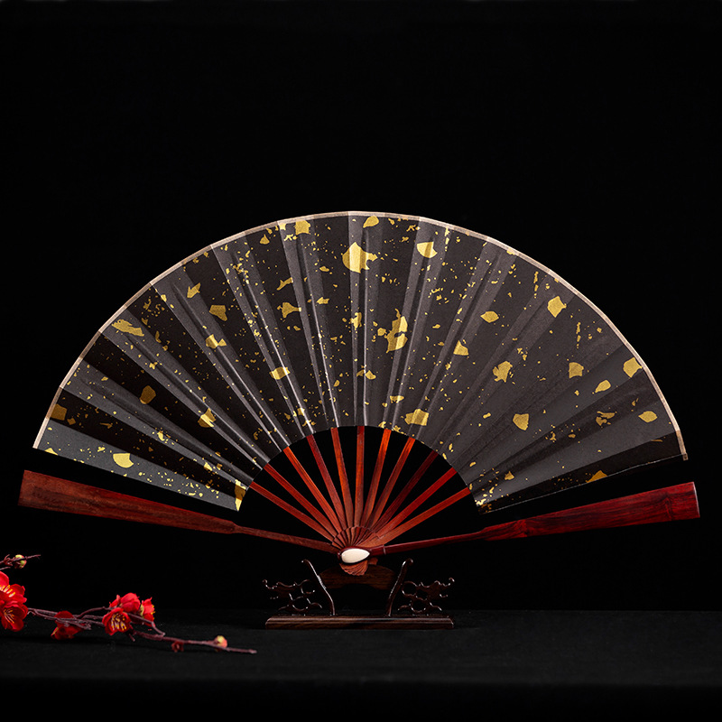 中国风男士折扇蹦迪扇子 宣纸绢布现货 洒金古典折叠扇