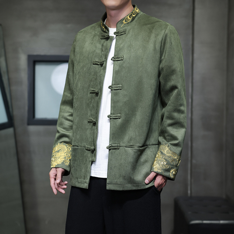 2025秋冬新款中国风男装复古潮流刺绣提花中式唐装汉服夹克外套男
