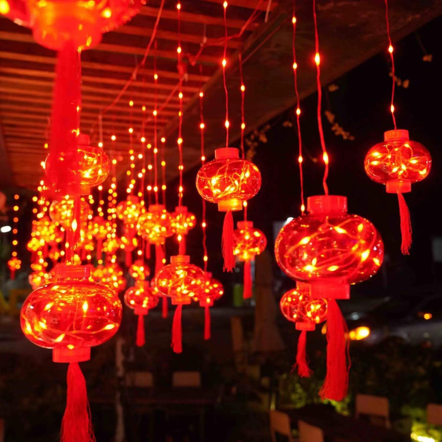 led皮线灯新年灯串中国风圆环窗帘灯红灯笼春节元宵节日装饰灯串