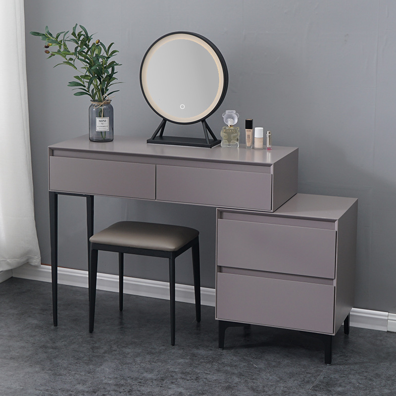 现代简约梳妆台斗柜一体极简床头卧室收纳柜伸缩实木化妆桌高级灰