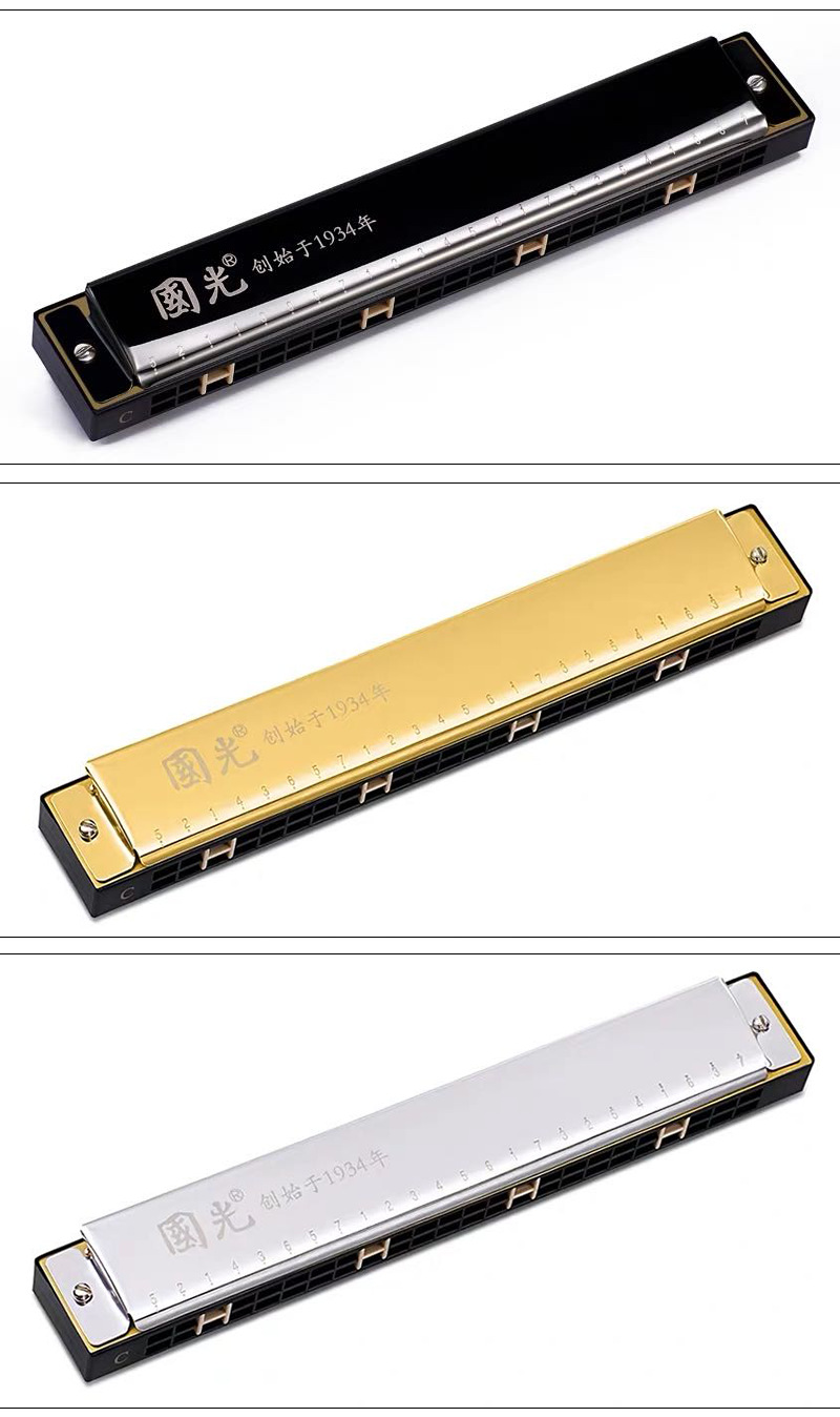 国光24孔纪念版复音重音回声c调口琴学生成人练习演奏口琴