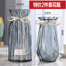 【二件套】欧式玻璃花瓶透明彩色水培植物花瓶客厅装饰摆件插盛易