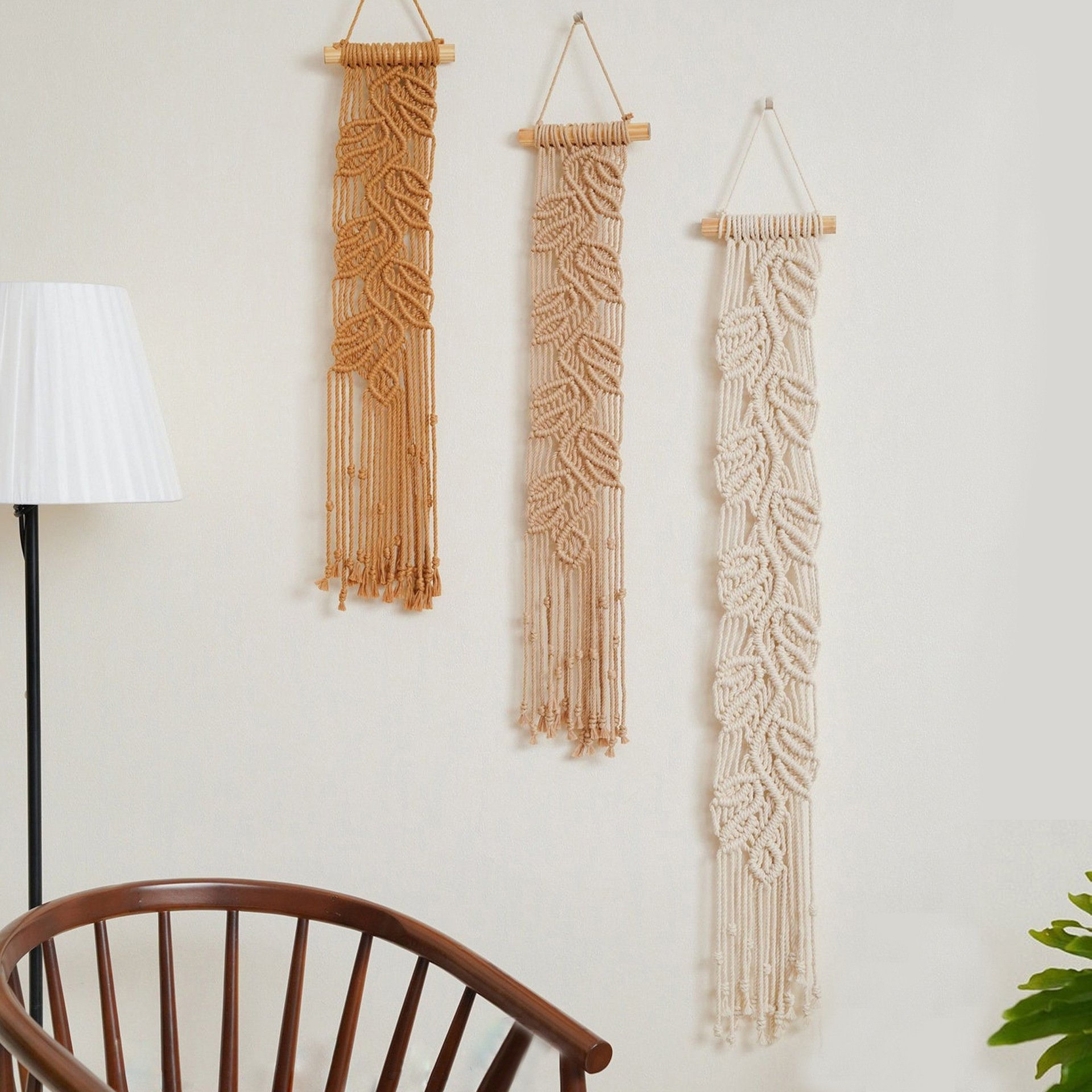 新款ins风棉绳手工编织树叶挂毯 波西米亚挂饰 波西米亚壁饰 跨境