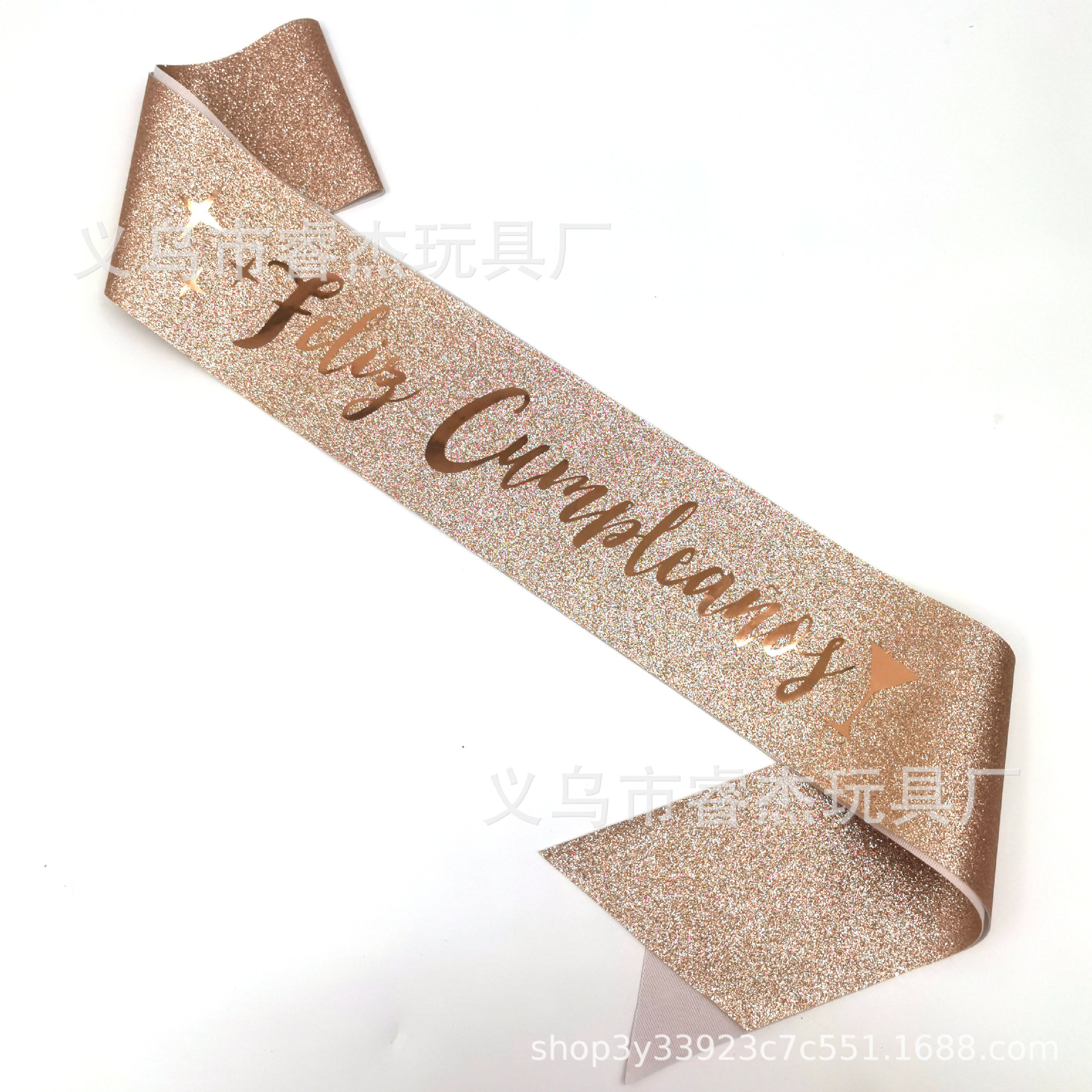 Exclusive for Cross-Border Bachelor Party Feliz Cumpleaños Spanish Birthday Shoulder Strap Gold Pink Cloth Silk Belt