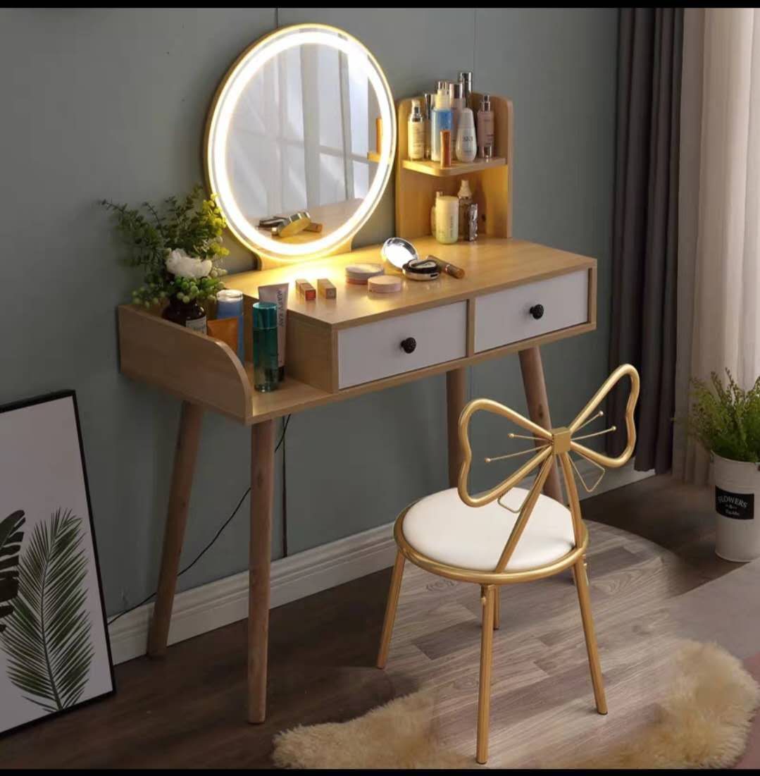 轻奢北欧梳妆台卧室现代简约小户型化妆桌子网红ins风 化妆台带灯