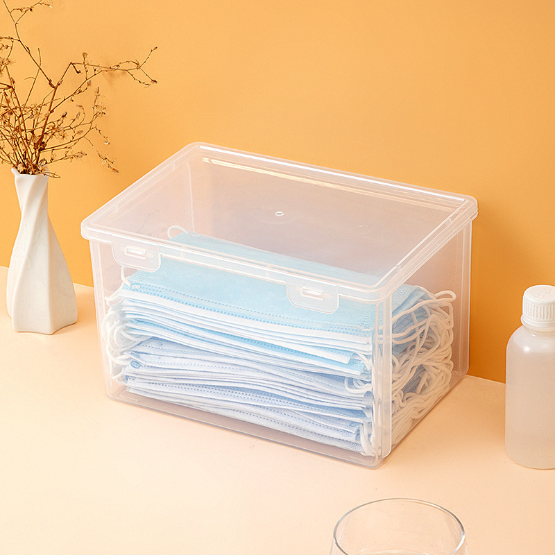 [Thickened Mask Storage Box] Portable Transparent Flip Medicine Storage Box Desktop Dustproof Mask Box