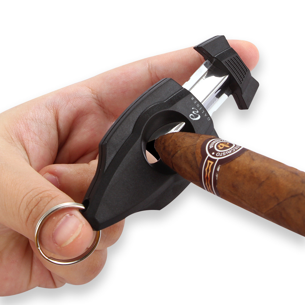 雪茄剪锋利不锈钢 便携单刃雪茄剪刀v形塑料烟具配件ec-101