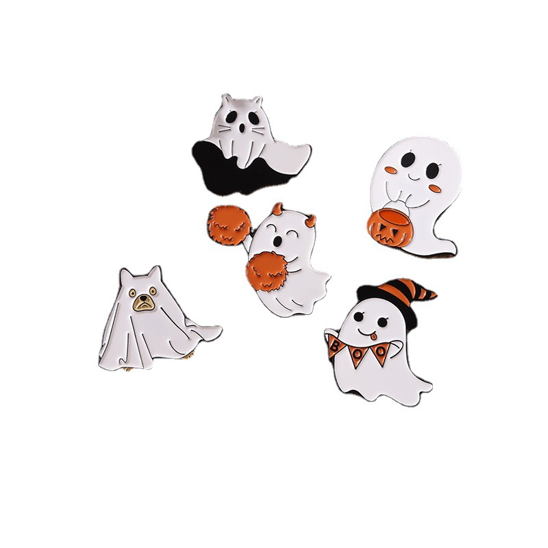 European and American Cartoon Ornament Halloween Cute Ghost Pumpkin Lamp Modeling Paint Alloy Badge Brooch in Stock Wholesale