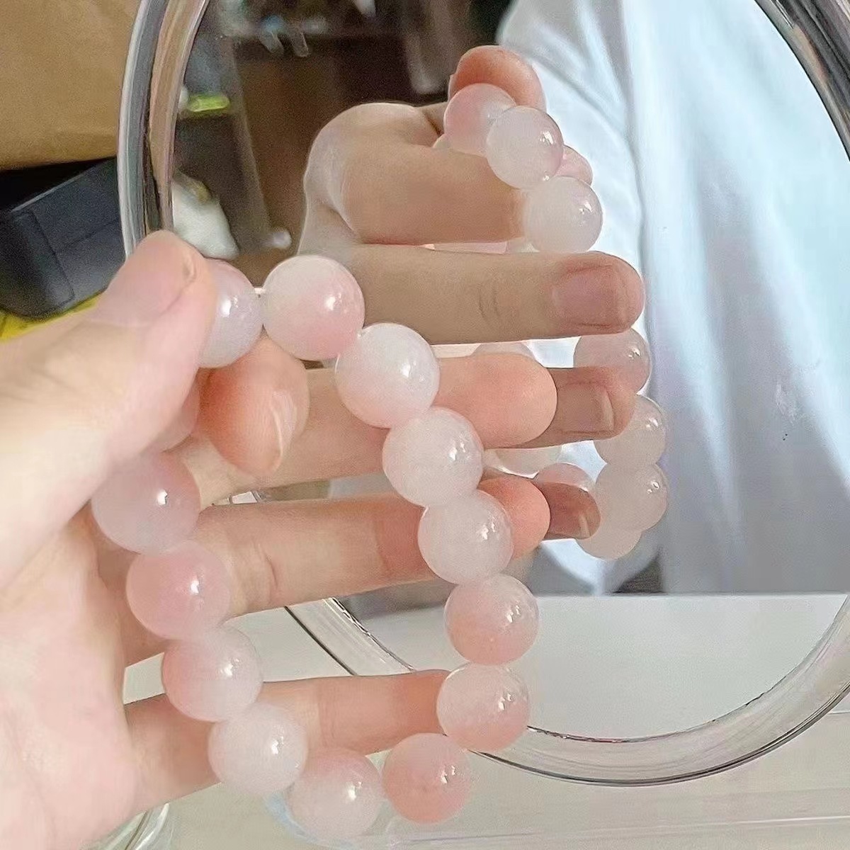 Xiaohongshu Imitation Bodhi Bracelet Pliable Temperament Gradient Ice Transparent Pink Bracelet Student Couple Girlfriends Hand Toy round Beads