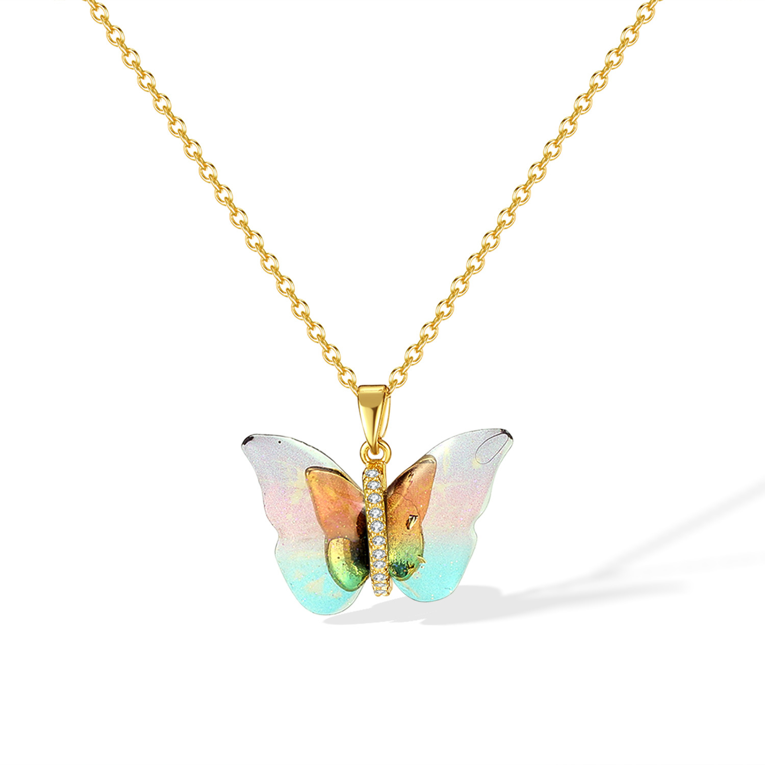 24 new fashion high sense color gradient butterfly temperament copper pendant clavicle chain necklace
