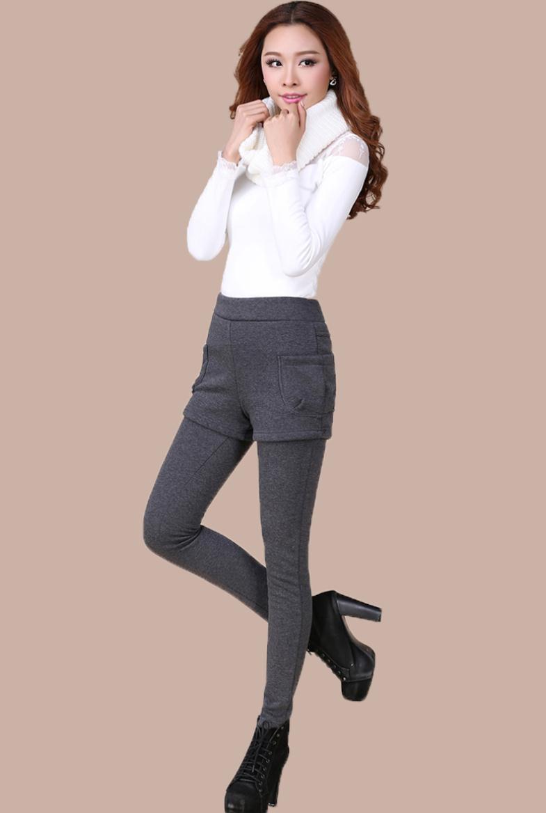 加绒假两件打底裤外穿保暖冬天加绒加厚女裤秋冬裤子高腰胖mm搭潮