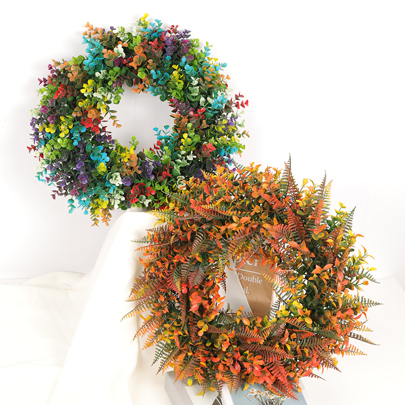 批发仿真花环 塑料绢布假花45cm塑料摆件婚礼装饰草环 摄影道具