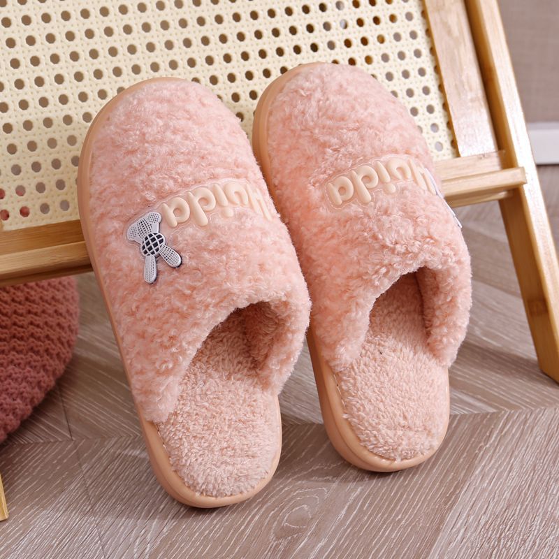 2023 New Style Cotton Slippers Women's Winter Warm Fleece-Lined Thickened Indoor Platform Non-Slip Couple Slippers