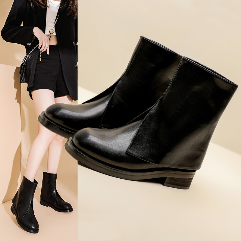 网红显瘦裤管靴秋冬新款女骑士靴方头显瘦裤管靴大码女鞋40-43