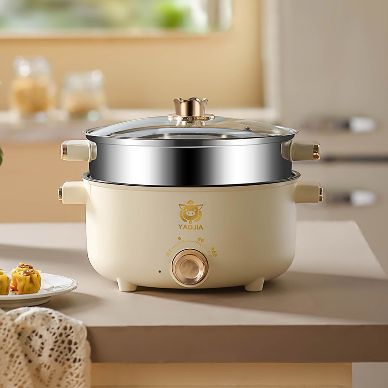 电煮锅宿舍学生锅家用小电锅多功能蒸煮煎炒一体煮面小锅电热火锅