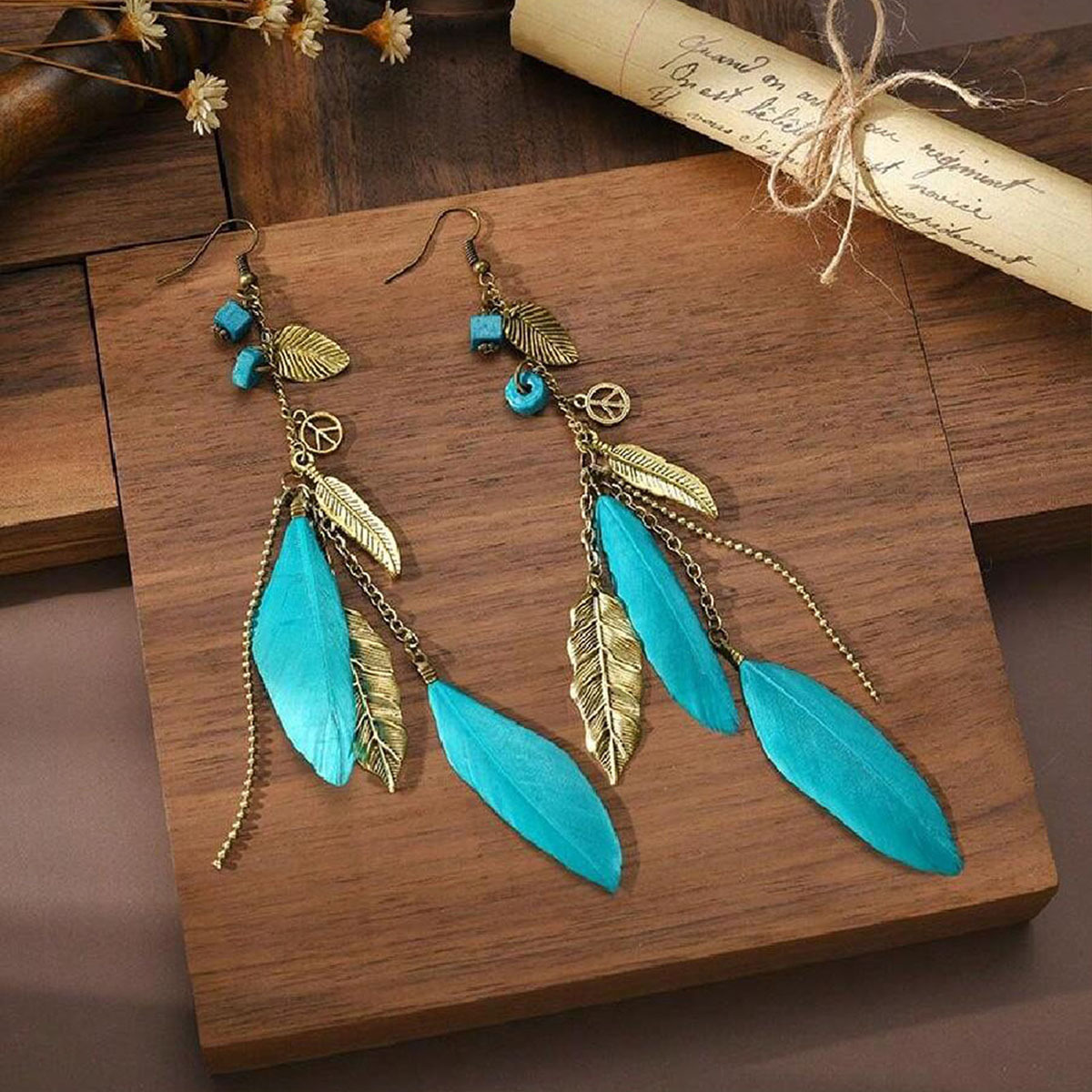 金域蓝湾波西米亚天然羽毛民族风超仙羽毛耳环高级感中式街拍耳环