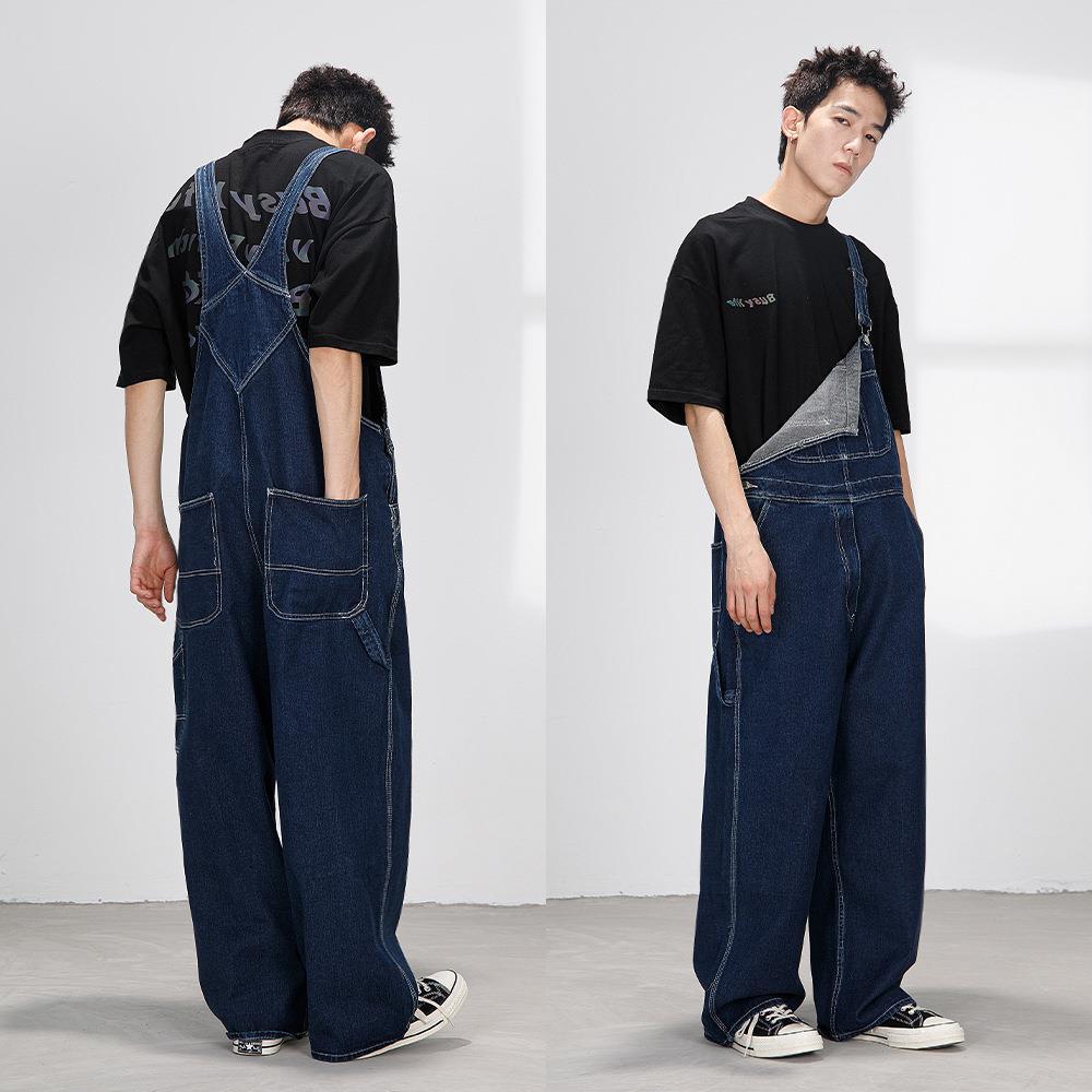 funkyfun美式街头复古日系背带裤国潮男女直筒工装裤牛仔裤连体裤