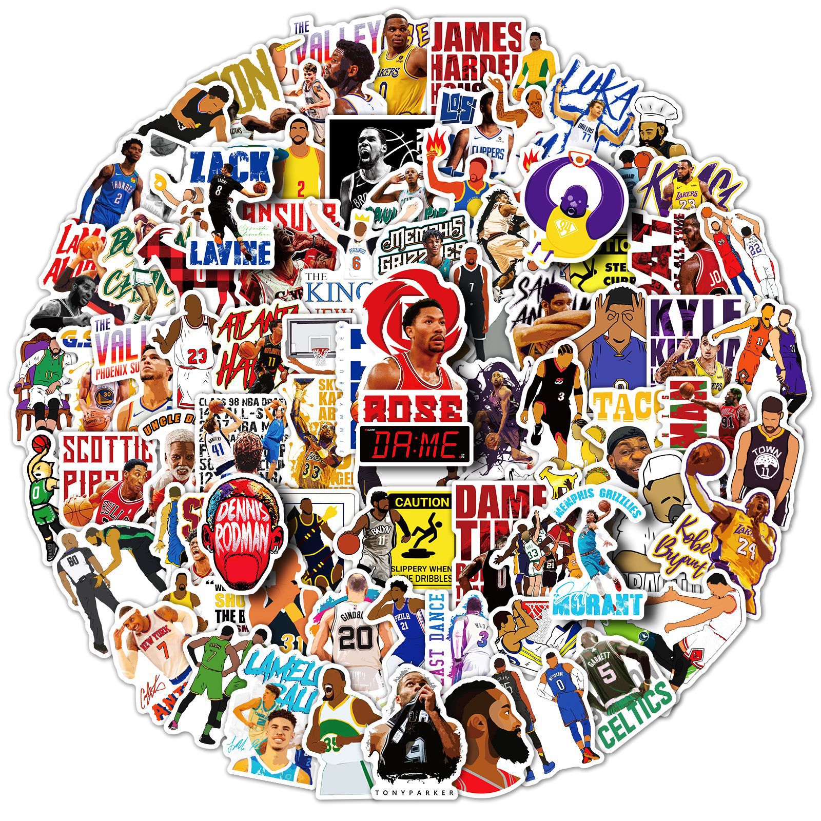 100张nba系列贴纸 科比詹姆斯库里手账贴纸 球星集合运动涂鸦贴画