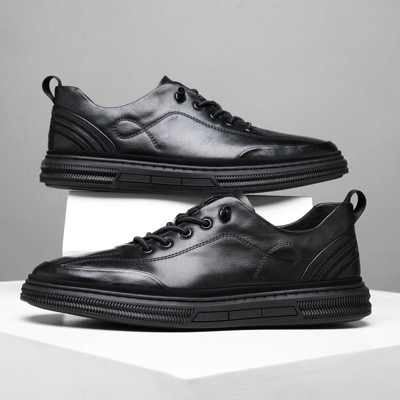 春季新款男士头层牛皮休闲板鞋一脚蹬真皮运动单鞋男时尚潮流男鞋