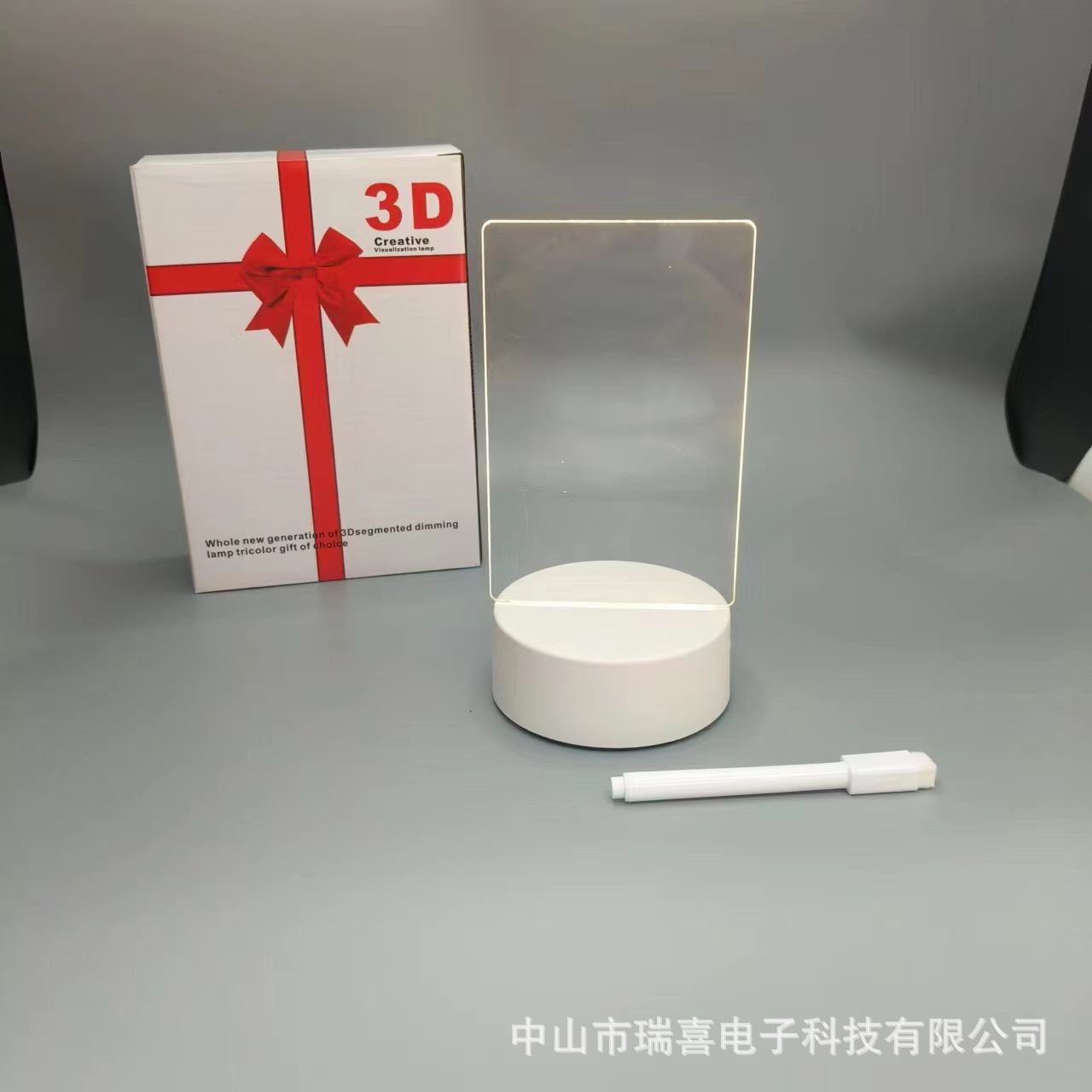 跨境创意礼品3d小夜灯 实木头底座可擦写发光亚克力diy空白留言板