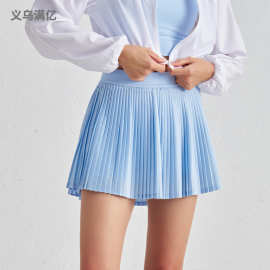 夏季松紧高腰带口袋网球裙显瘦瑜伽短裙内衬防走光休闲外穿百褶裙