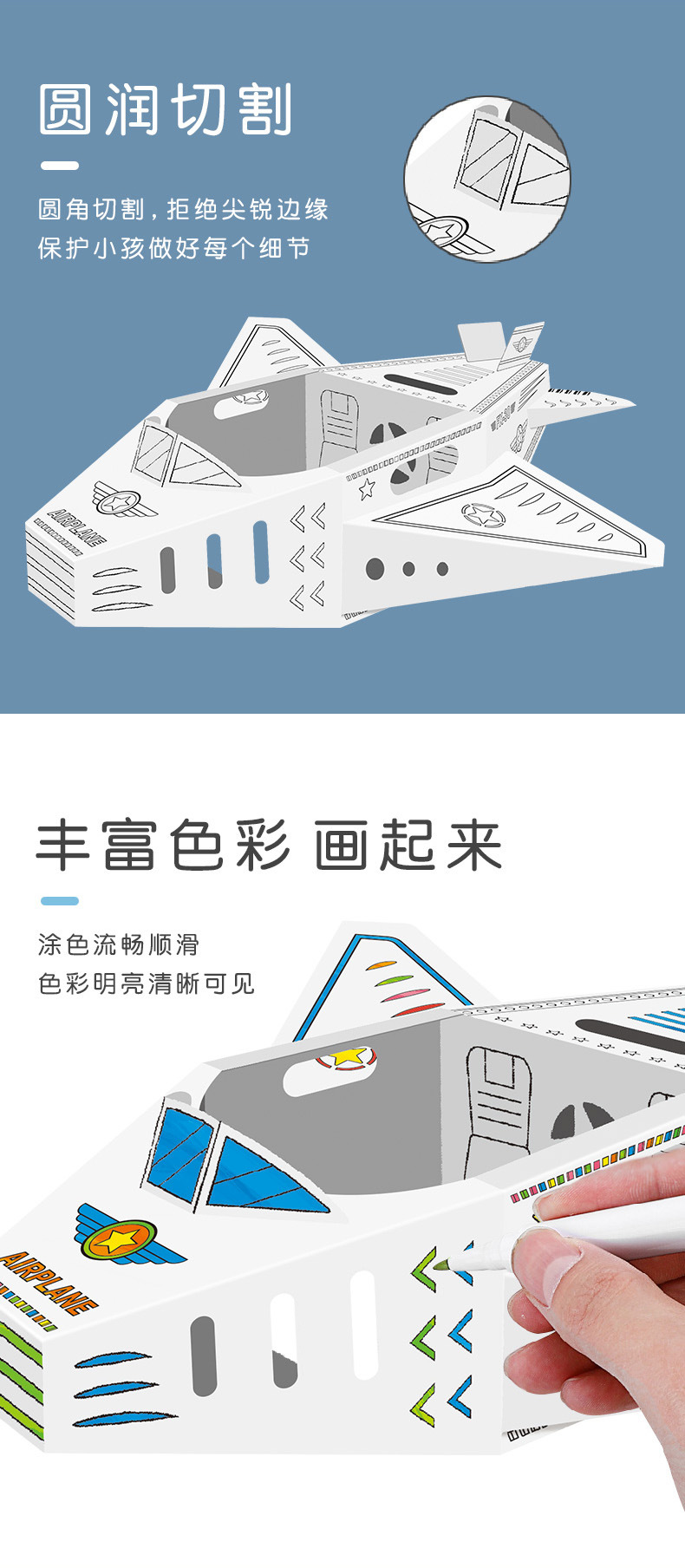 儿童diy手工纸箱飞机模型纸壳制作玩具抖音同款可穿戴纸盒飞机