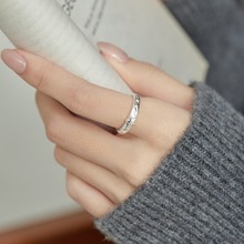 S925银星星戒指女轻奢高级感韩版素银ins小众设计开口戒纯银指环