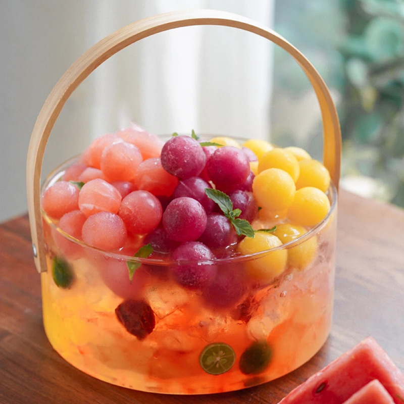 网红水果茶桶手提玻璃水果盘家用客厅茶几摆件轻奢果篮分隔干果盘