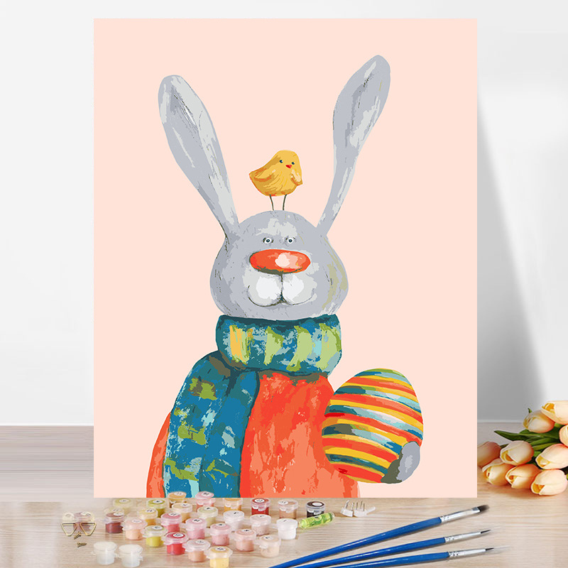 儿童数字油画diy手绘油彩画跨境批发卡通动物填充涂鸦客厅装饰画