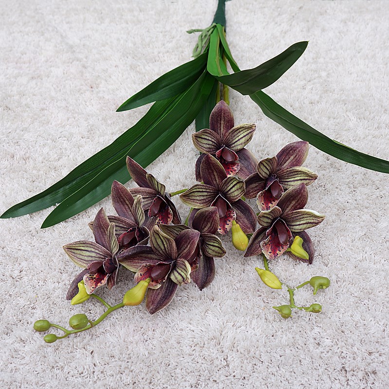 仿真2叉带叶秀雅小蕙兰 仿真花假花 家居摆放婚庆布景花卉花艺