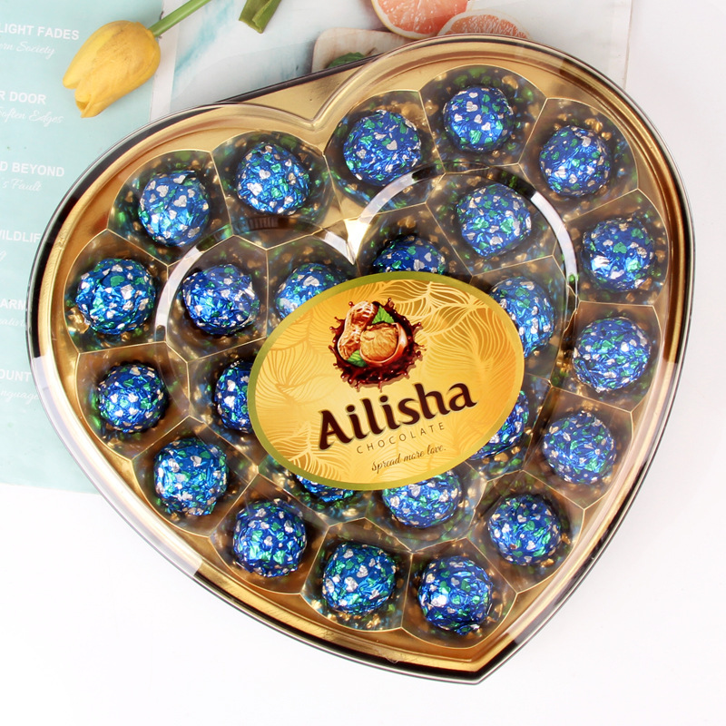 爱丽莎24粒蓝色巧克力心形巧克力礼盒装61六一儿童节休闲零食