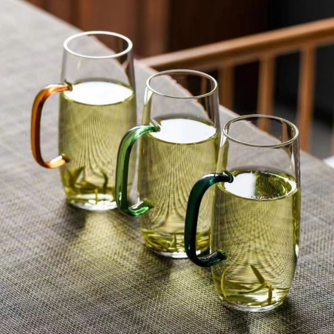 玻璃绿茶杯加厚耐热茶杯男士喝茶专用泡茶杯带把手办公室喝水杯子
