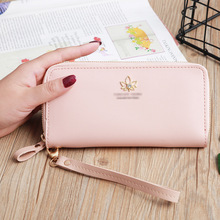 新款韩版女士长款钱包时尚枫叶拉链手拿包多卡位零钱包学生手提包