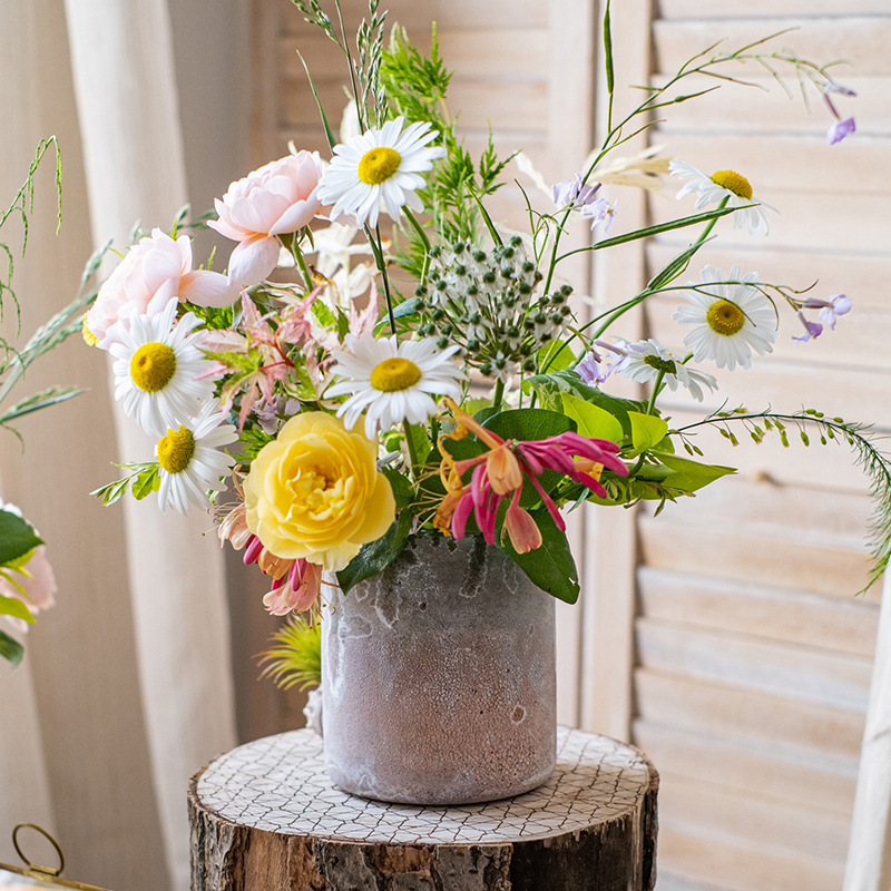 手工艺术玻璃花瓶直筒复古插花餐桌面文艺装饰花器摆件