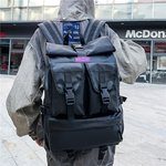新款时尚个性双肩包男旅游休闲大容量防水工装卷口背包大学生书包