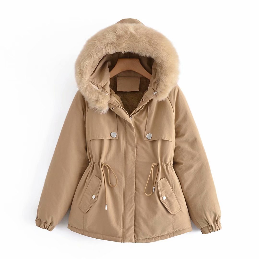 65mr-210835大毛领棉服韩版女装批发2021冬季新款休闲抽绳拉链