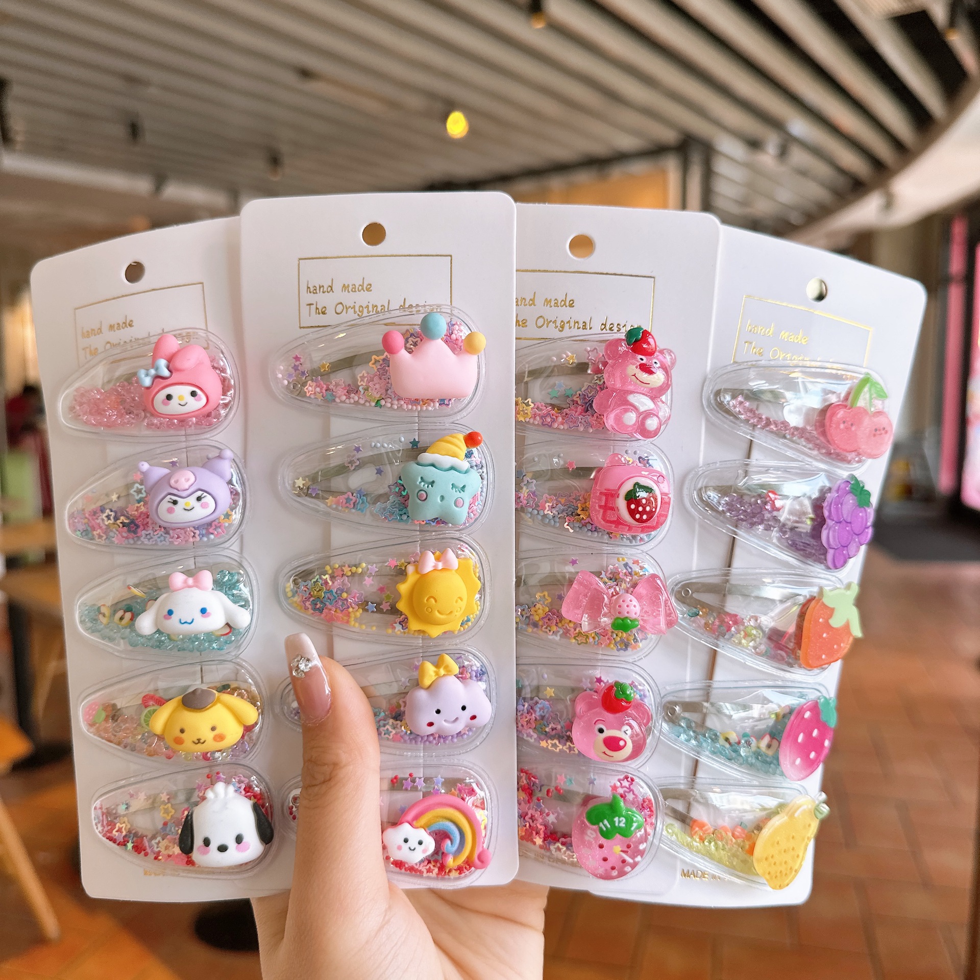 south korea children transparent quicksand bb clip cute cartoon little princess barrettes colorful fruit strawberry bear hairpin hair ornaments