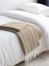 简约风美式针织休闲床尾巾搭巾样板房装饰毯人字纹卡其色沙发搭毯