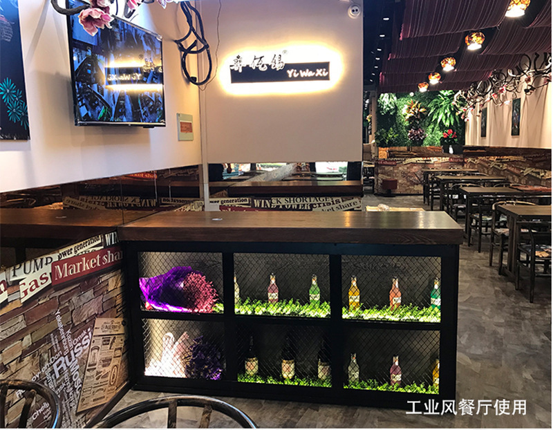 复古铁艺收银台酒吧烧烤店工业风吧台餐厅火锅店前台接待柜台转角