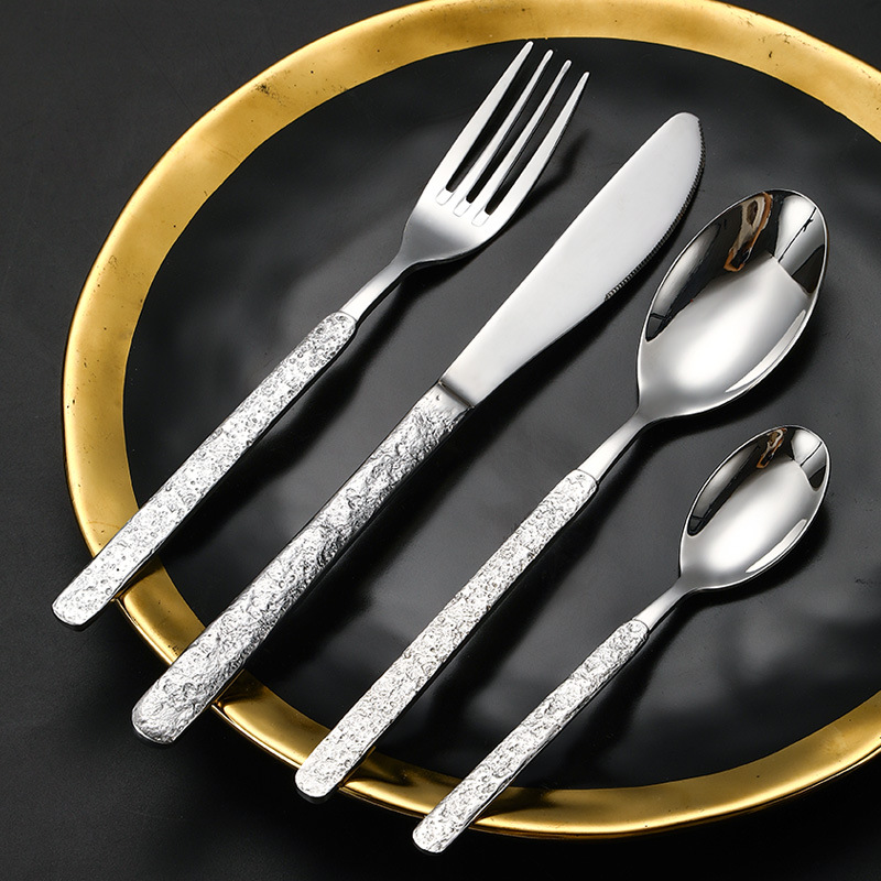 Factory Wholesale 304 Stainless Steel Knife, Fork and Spoon Hotel Household Tableware European Stone Pattern Steak Knife and Fork Western Tableware