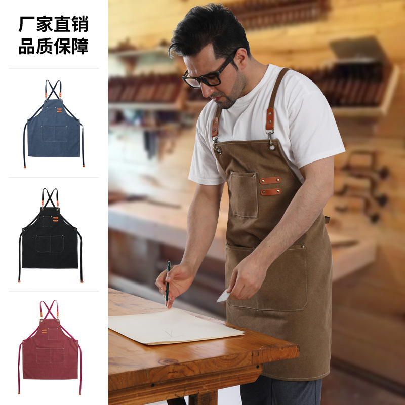 [factory direct sales] thick canvas apron cross-border gardening waterproof foreign trade coffee salon work apron
