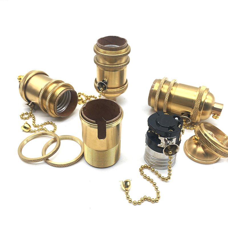 复古e27灯座拉链双环铜灯头e26爱迪生灯座diy吊灯配件装饰吊灯头