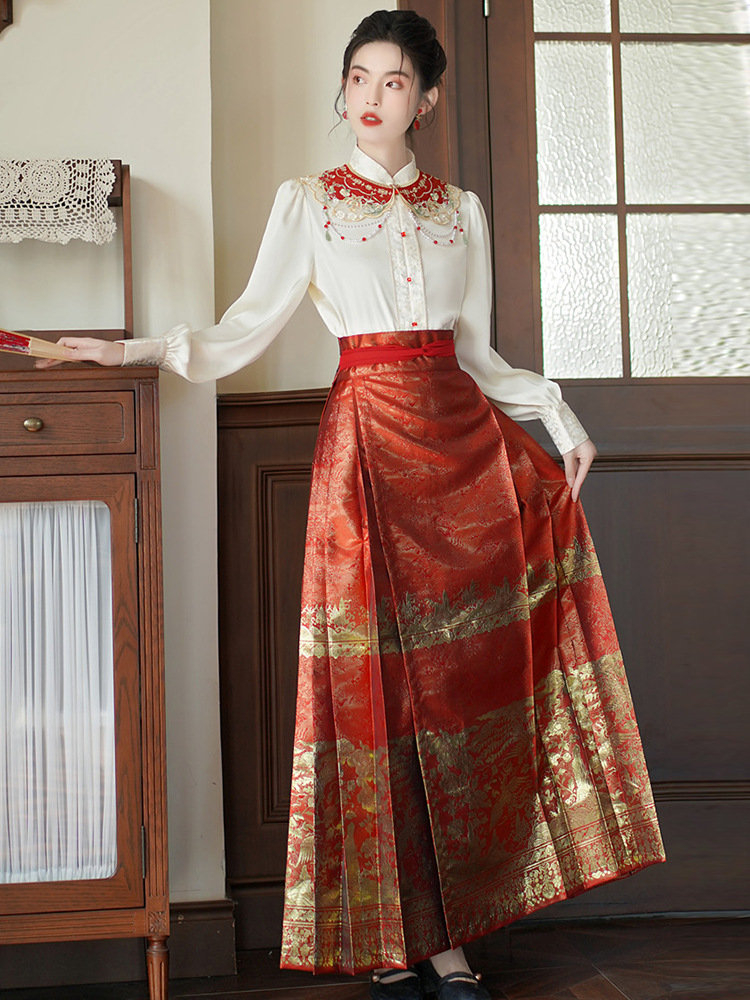 新中式红色织金马面裙婚服敬酒服结婚订婚礼服国风改良汉服套装秋