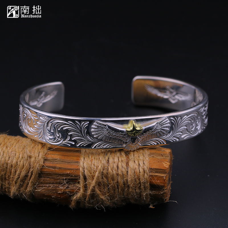 ken kikuchi菊地健金头小鹰唐草手镯s925纯银开口男日潮银饰-阿里巴巴