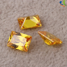 金色水晶镶嵌人造宝石 长方直角倒角车平祖母绿切割CZ锆石戒面