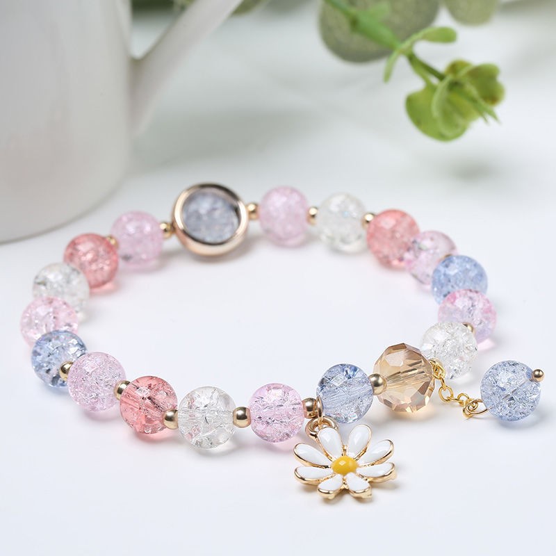 Pink Popular Strawberry Quartz Little Daisy SUNFLOWER Bracelet Girls Niche Korean Style Ins Summer Wholesale Stall