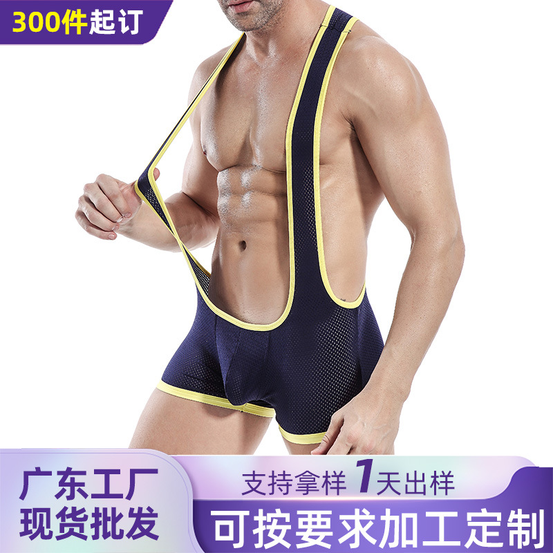 欧美外贸 男士透气网孔连体衣情趣内裤FR022