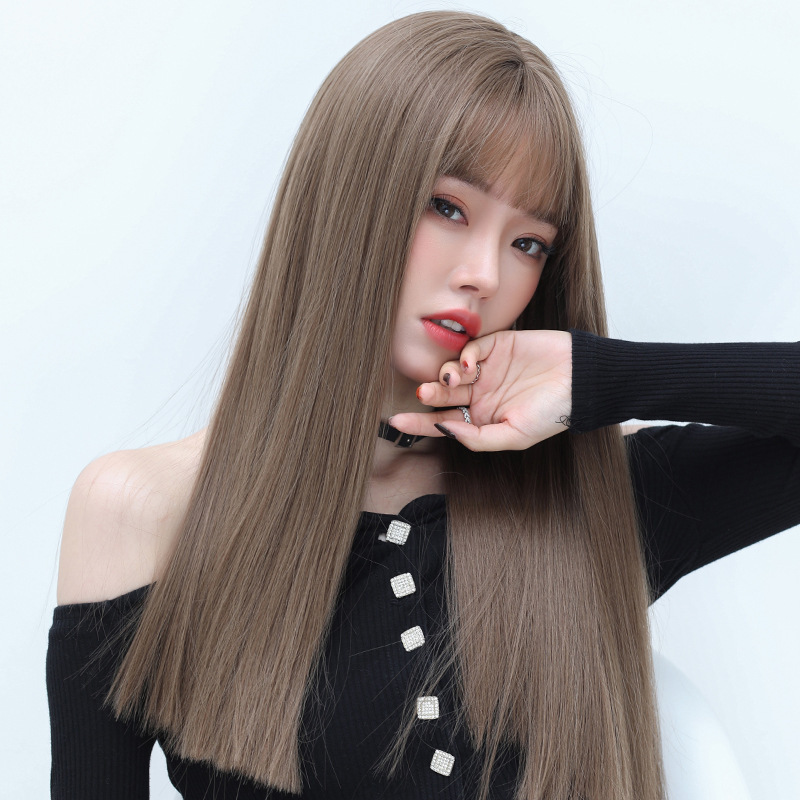 假发女长发自然全头套黑长直长直发自然空气刘海头套式网红中长发
