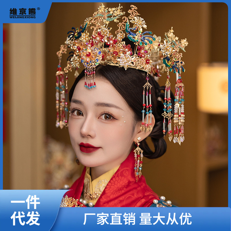 phoenix crown headdress bride wedding jewelry 2023 new elegant chinese wedding step shake hair accessories xiuhe tassel tuinga