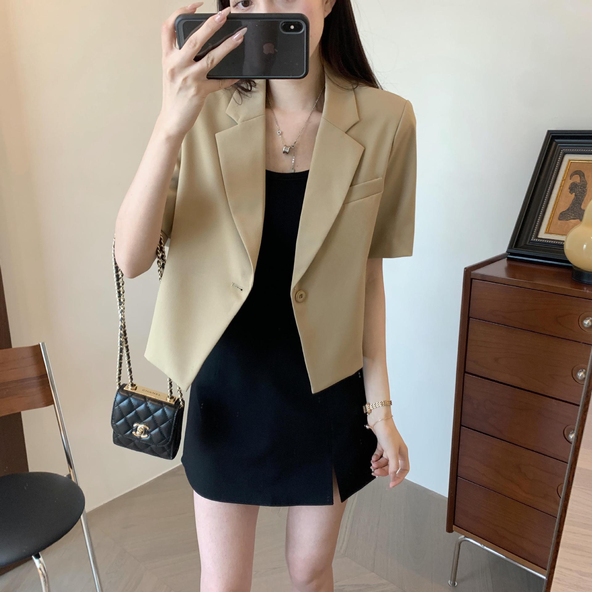 thewow 韩版通勤休闲 挺括有型翻驳领五分袖一粒扣